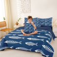 thumbnail image 3 of Manfei Fish Skeleton Full Size Bedding Sets, Marine Sealife Full Size Bed in a Bag, Navy Blue White, Blue Reversible, 7 Pieces, 3 of 6