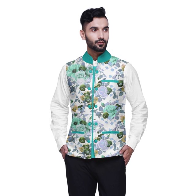 Atasi Veste Imprimée Fleur Nehru Homme Bandhgala Veste Ethnique Tenue de Fête Mariage-Grande