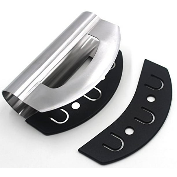 Checkered Chef Mezzaluna Chopper Double Bladed Stainless Steel Salad Chopper with Blade Covers