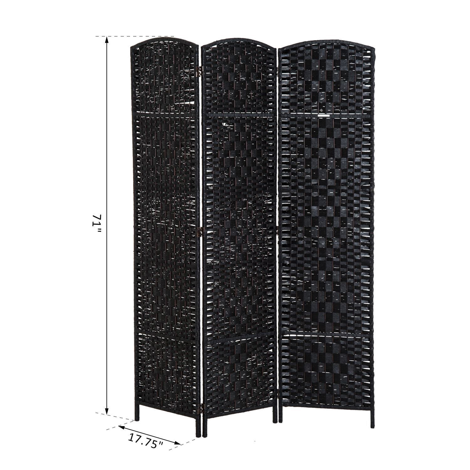 HomCom 6' Tall Wicker Weave 3 Panel Room Divider Privacy Screen - Black Wood