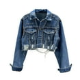 thumbnail image 2 of Womens Denim Jackets Distressed Ripped Long Sleeve Jean Jacket Coats Blue XXL, 2 of 7
