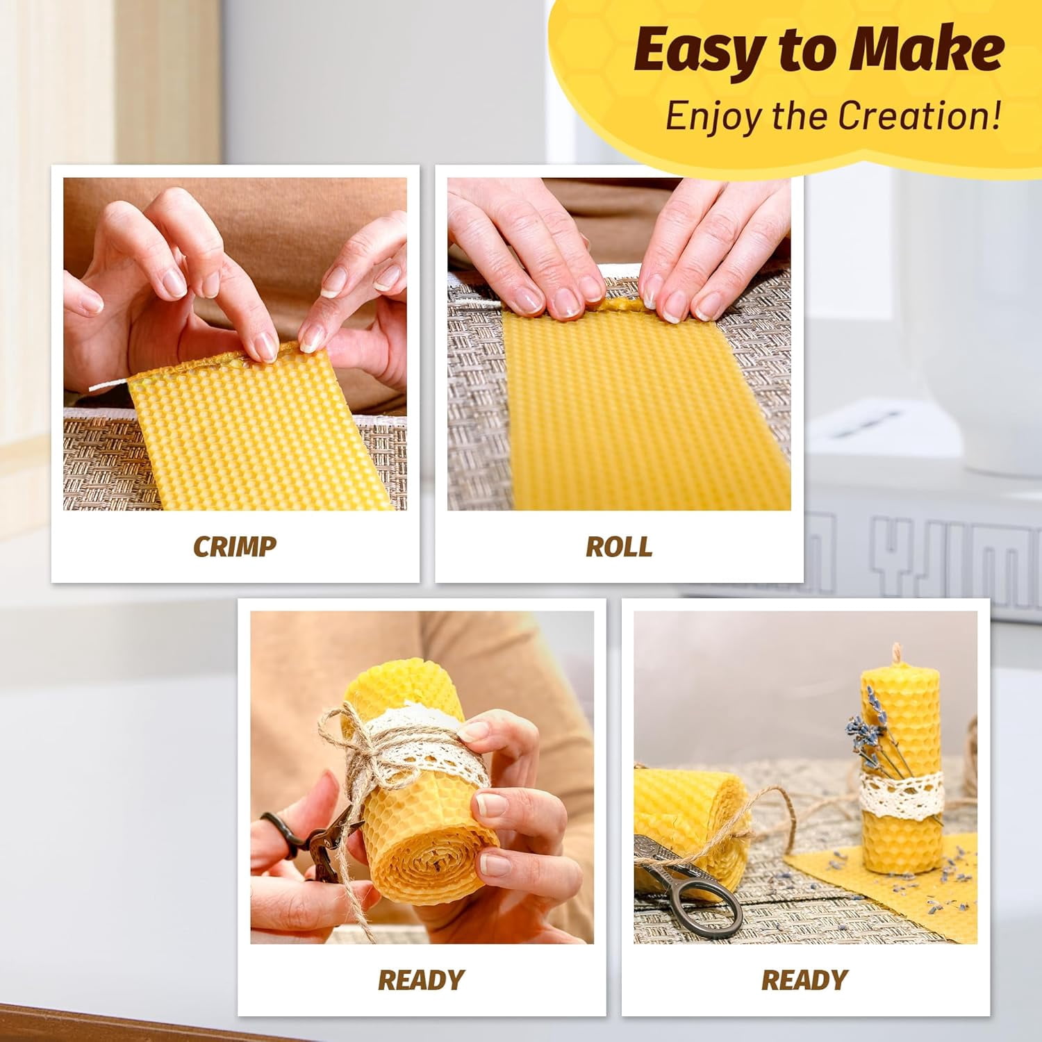 Natural Beeswax Candle Making Kit for Beginners-12 Sheets Rolling DIY Kits (Natural Yellow Color 8 x inch)