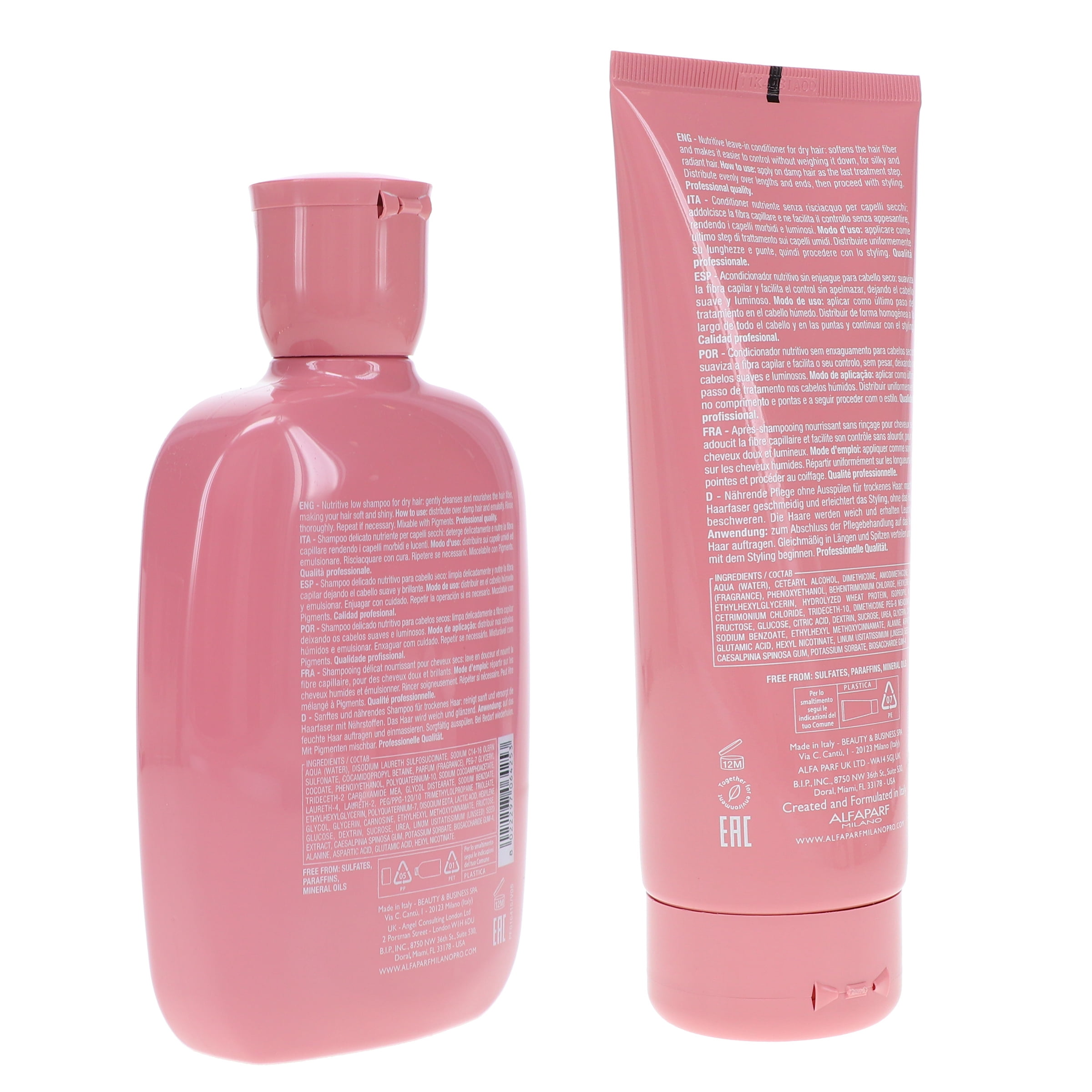 Alfaparf Milano Semi Di Lino Moisture Nutritive Low Shampoo 8.45 oz & Leave-in Conditioner 6.76 oz Combo Pack