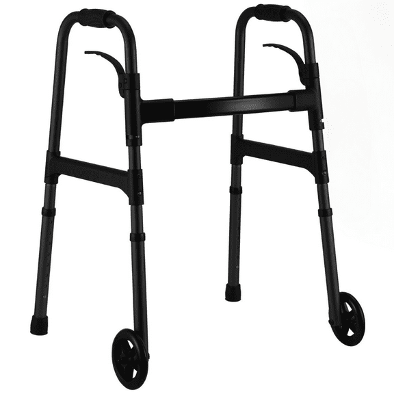 MaxKare Folding Walker with Wheels, 8 Levels Adjustable Height 30.5"-37.5", 300lbs Weight Capacity, Lightweight, for Senior, Black