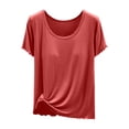 thumbnail image 5 of KHONTS Women's Short Sleeve Shirts with Built in Bra Summer Basic T-Shirts Workout Yoga Tops Athletic Shelf Bra Tops Red XL, 5 of 5