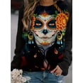 thumbnail image 3 of Plus Size Halloween Sudadera, Sudadera De Manga Larga Con Cuello Redondo Y Estampado De Calavera Para Mujer Con Ligero Estiramiento, 3 of 4