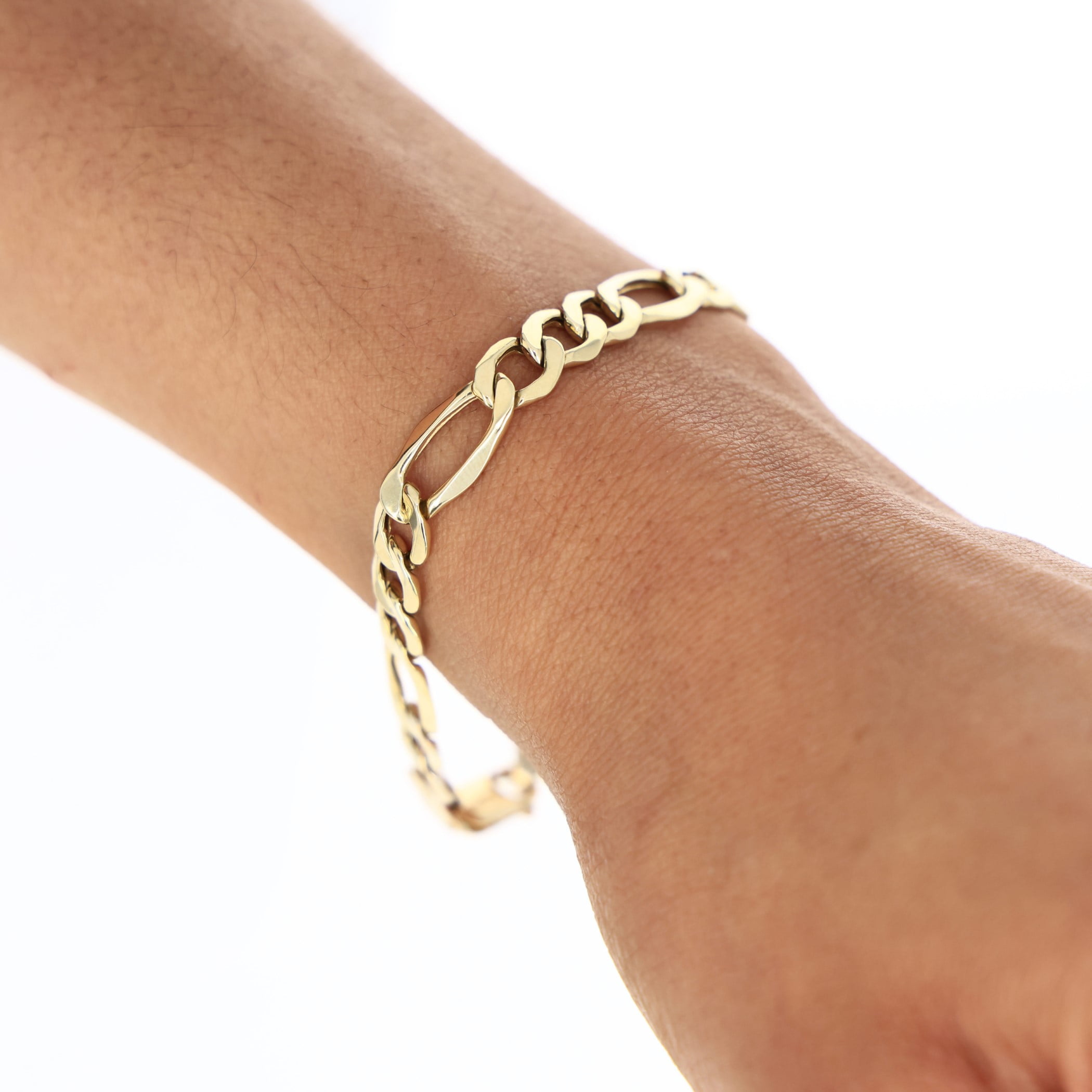 Nuragold 10k Real Yellow Gold Figaro Link 7mm Chain Bracelet (7"-9") Italian Jewelry for Men & Women