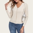 thumbnail image 3 of Wevis Women Scalloped V Neck Long Sleeve Knit Cardigan Button Front Casual Layering Sweater Jacket, 3 of 5