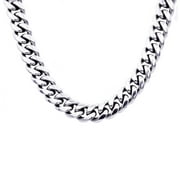 Arista Plain Solid Stainless Steel White Men's Cuban Link Chain Necklace, 24"