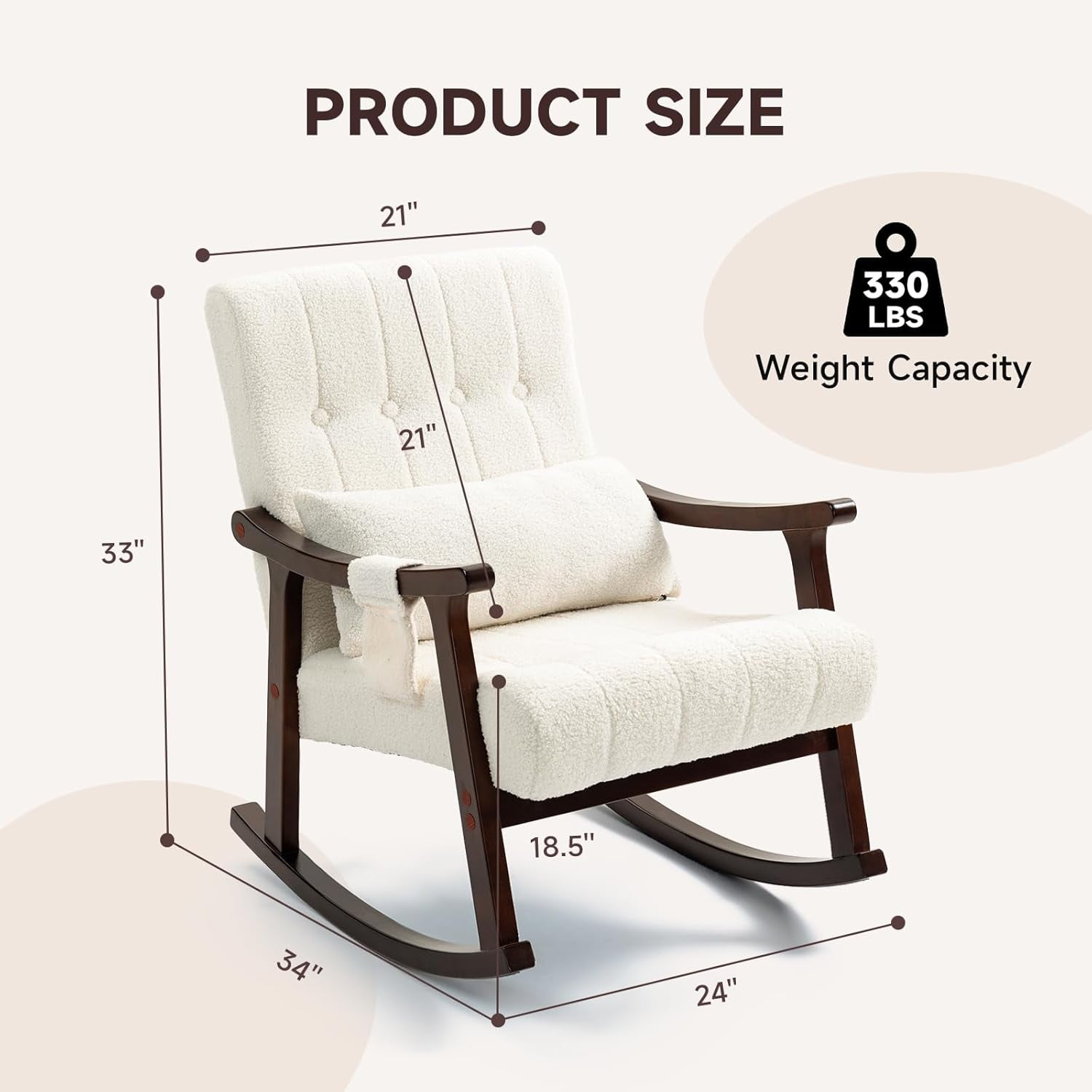 Upholstered Rocking Chair with Massage Lumbar Support,Page 2 Glider Chair with Side Pocket, Nursery Rocker with High Backrest,Rubber Wood Legs, Rocking Accent Armchair for Living Room Bedroom Nursery