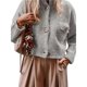 thumbnail image 3 of Chaquetas Tipo Suéter con Botones para Mujer, de Moda, con Cuello Alto, Larga, Holgadas, de Punto Grueso, Abrigos para Exteriores. Gris S, 3 of 8