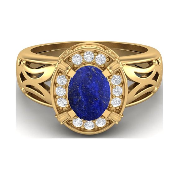 Mooneye 8x6mm Oval Lapis 925 Sterling Silver Gold Vermeil Filigree Celtic Women Wedding Ring