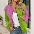thumbnail image 2 of Bomber Jacket Coats for Women Color Block Zip Up Long Sleeve Stand Collar Windbreaker Fall Fashion Work Outerwear with Pockets, 2 of 5