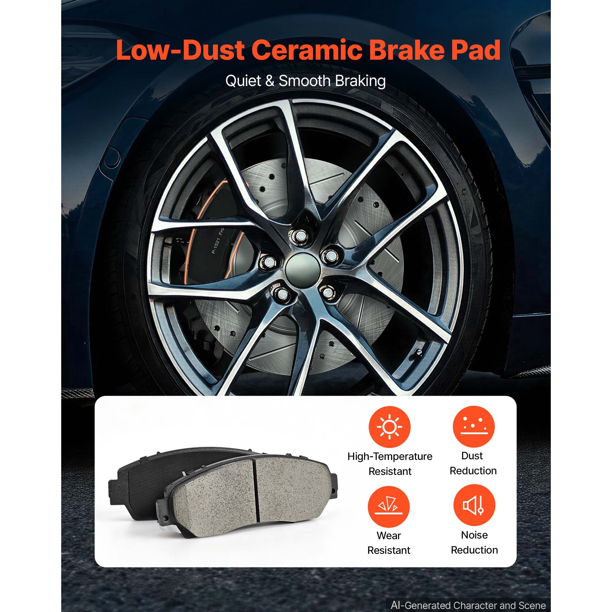KFFKFF Front and Rear Brake Kit Compatible with 2012-2016 Honda CR-V (AWD), Cast Iron Drilled and Slotted Rotors, Ceramic Brake Pads Replacement Set, 11.65-inch Front Rotors and 12-inch Rear Rotors