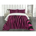 thumbnail image 3 of Ambesonne Pink Zebra Quilted Bedspread Set 3 Pcs, Animal Boho, Queen Size, Hot Pink Black, 3 of 5