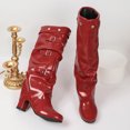 thumbnail image 4 of SACFOF Knee High Boots Women Fall Slouchy Fold Over Tall Boots Round Toe Chunky Heel Pleated Fold Over Knee High Boot, 4 of 6