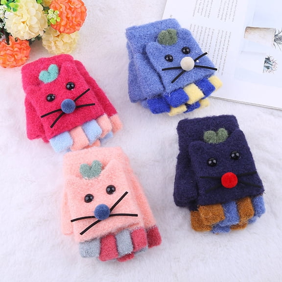 LULULION 1 Pair Warm Gloves for Toddler Half Finger with Cover Red Outdoor