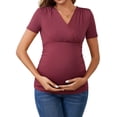 thumbnail image 1 of Blusa de lactancia de verano para mujeres INSPIRE CHIC, con cuello en V, manga corta, tops para embarazo, camisetas fruncidas, talla X-Large, roja, 1 of 6