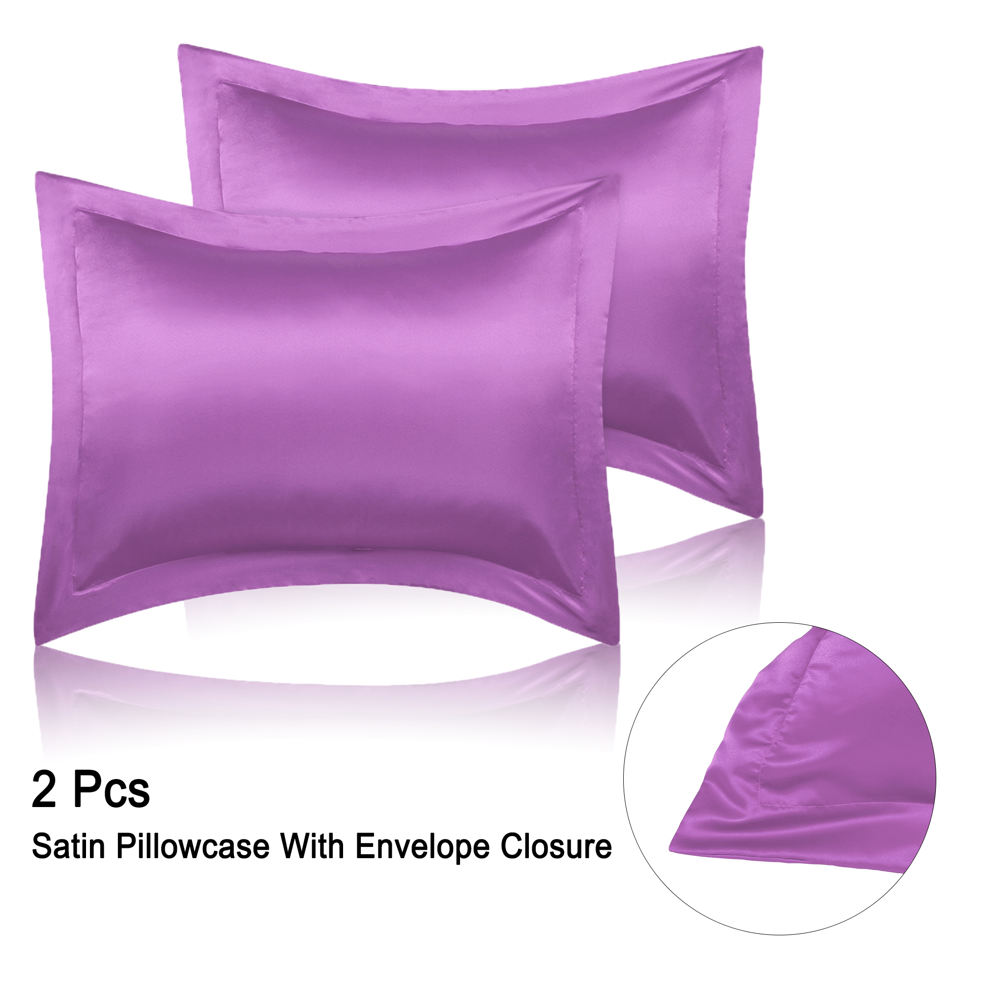 2 Pcs Pillow Shams Satin Pillow Cases Queen Oxford Pillowcases Purple