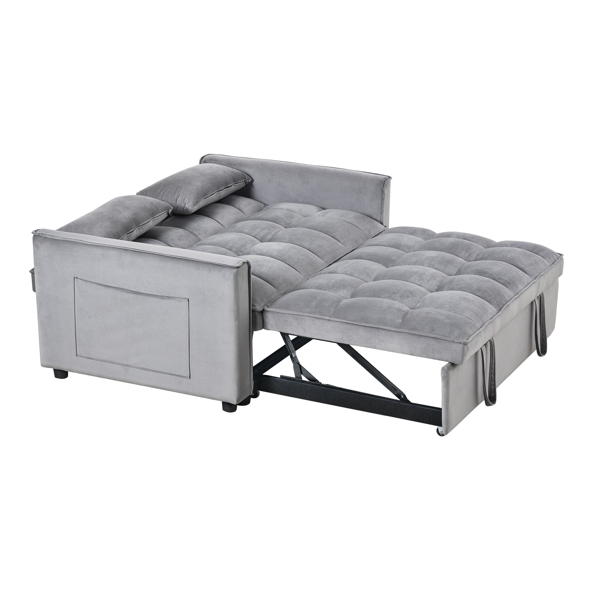 Gewnee 52.75" Convertible Sleeper Sofa Bed Adjustable Backrest with Pillows for Living Room Apartment.Light Grey