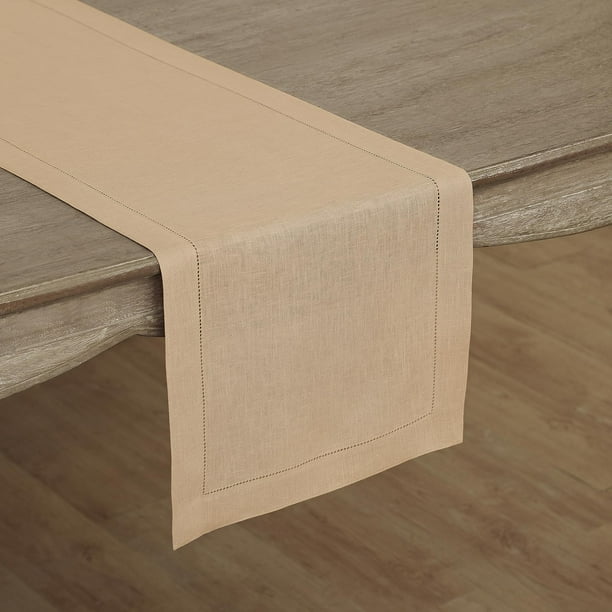 Tapete de mesa Solino Home Linen, color beige, 229 cm de largo, 100% lino puro