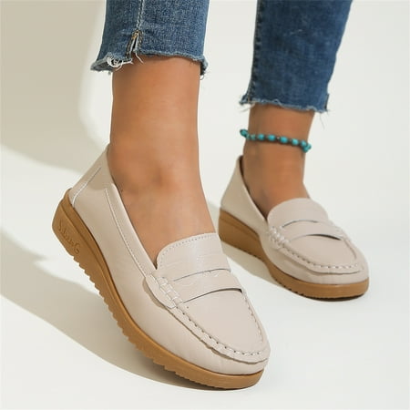 

PEASKJP Women Slippers 2023 Ladies Summer Round Head Open Toe Wedges Beach Flat Sandals Party Sandals Beige 6.5