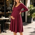 thumbnail image 6 of UKHCCC Women's Maternity Midi Dress, V-Neck Long Sleeve Ribbed Knit A-Line Dress with High Waist, Stretchy Loose Pregnancy Dress for Work, 6 of 8