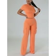 thumbnail image 6 of Women’s Orange Ribbed 2‑Piece Set – Crop Top & High‑Waisted Work Pants, Summer Streetwear, 6 of 9