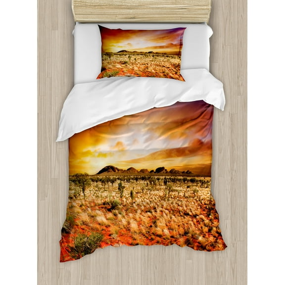 Ambesonne Desert Duvet Cover Set, Sunset Central Australia, Twin, Orange Yellow Coral