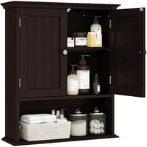 LOKO Bathroom Wall Cabinet, Wall Mounted Storage Cabinet with Double Doors, Multifunctional Medicine Cabinet with Adjustable Shelf, 23.5 x 7.5 x 28 inches (Brown)