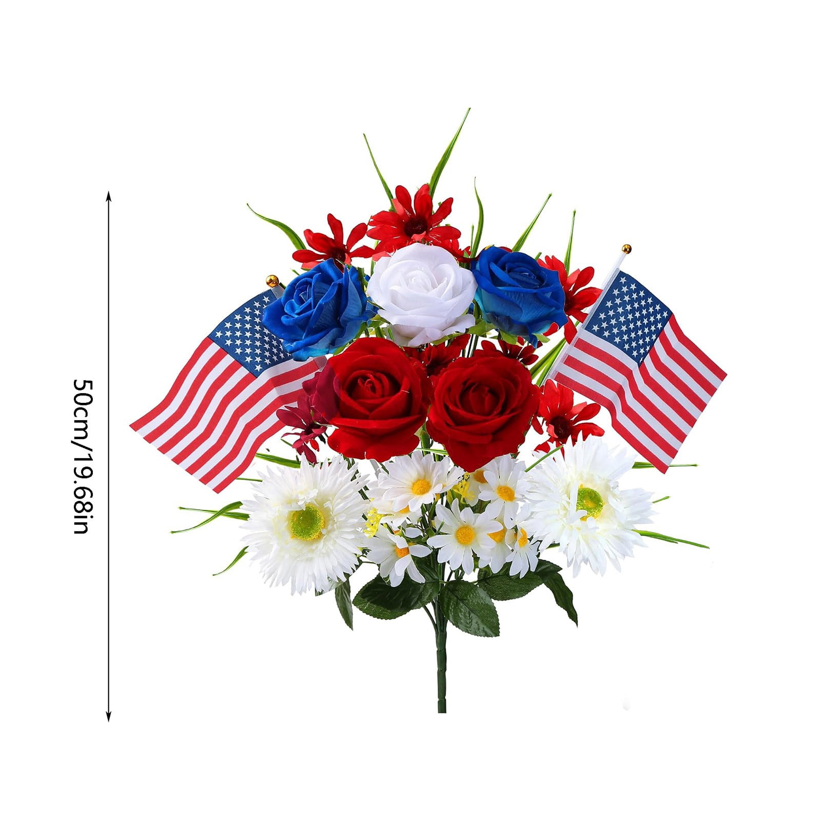 Patriotic Artificial Flowers,Mixed Bush Memorial Day Flower - Red White Blue Flowers Patriotic Memorial Bouquet - 4th of July Flowers for Home Decor,Cemetery, Silk Floral Arrangement,Table  Indoor