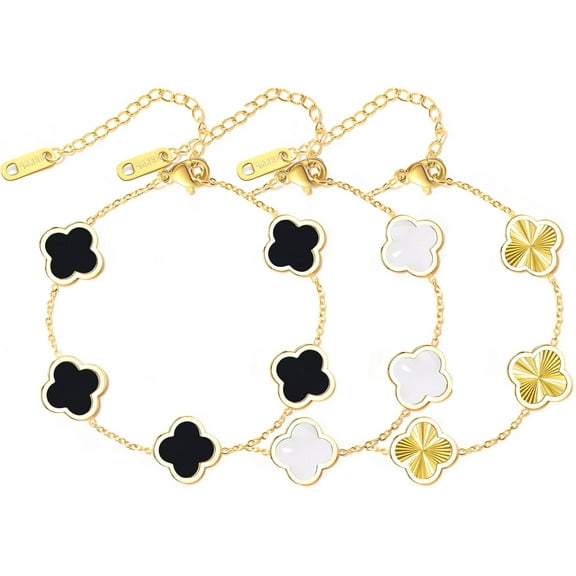 3PC Clover Bracelets Set 18k Gold Plated Lucky Clover Bracelet Women Adjustable Link Bracelets Cute Gold Jewelry