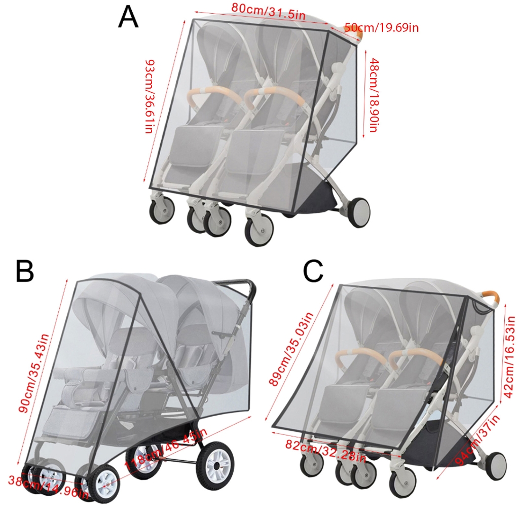 Sinyiin 1Pc Double Strollers Rain Cover Windproof Protective Sleeve Case for Twin Baby Prams Side by Side/Front Rear
