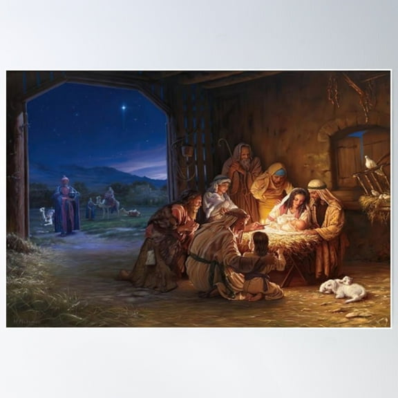 Baby Jesus In The Manger Poster Wall Art, Modern Wall Decor For Living Room Bedroom, 8x12 UNFRAMED