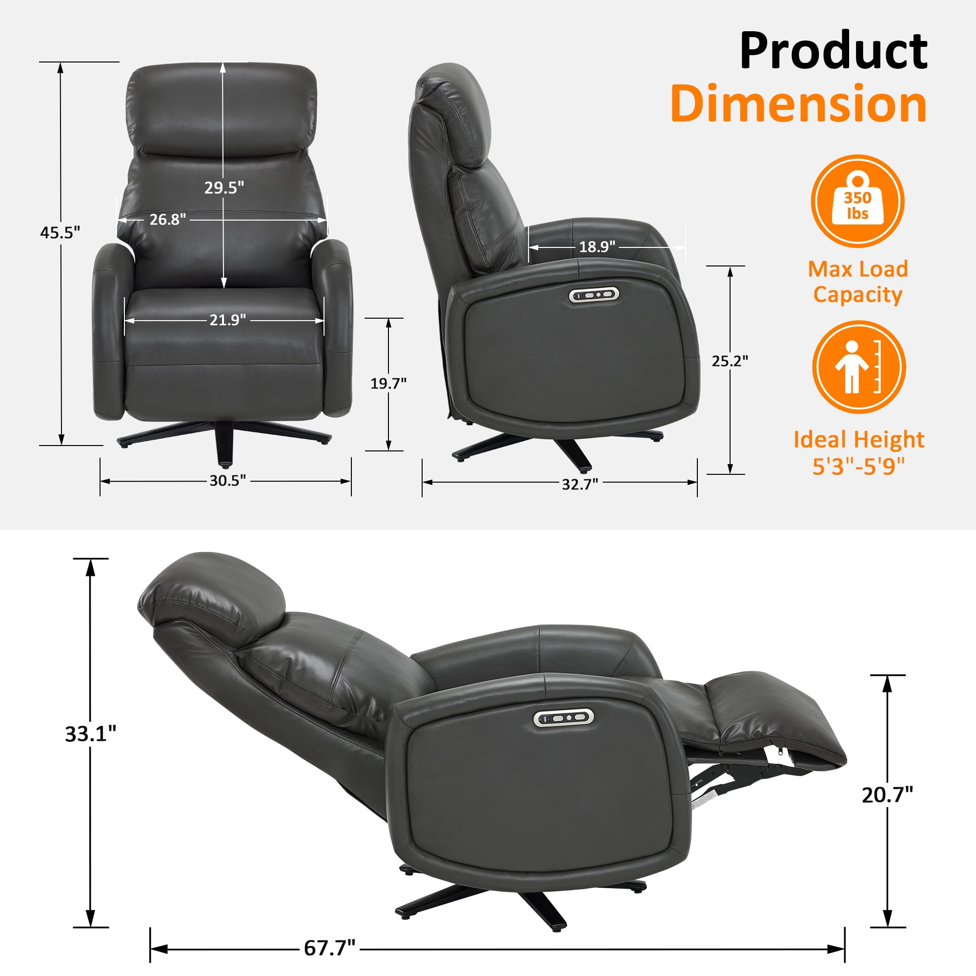 MCombo Dual Motor Power Swivel Recliner Lounge Chair for Living Room & Bedroom