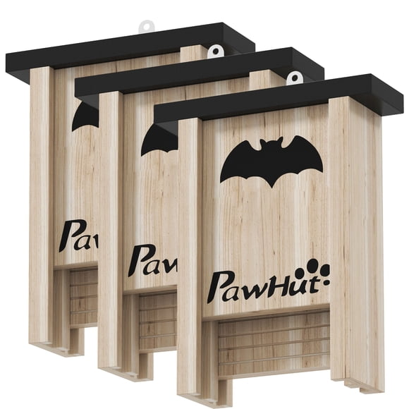 Maisons de Chauves-Souris en Bois Naturel 3 Pcs - Jardins Extérieurs & Boîtes de Chauves-Souris de Ferme - 18 x 6 x 22,5 cm - Attirent les Chauves-Souris & Faciles à Accrocher - Habitat pour Petits Animaux
