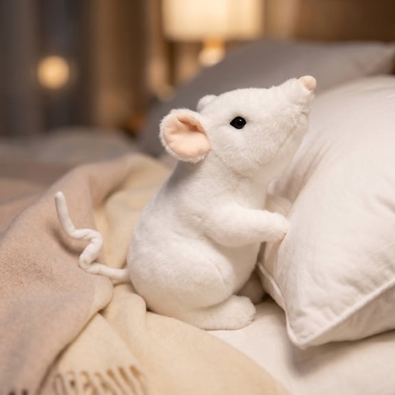 Realistic Rat Mouse Plush Toy Soft Stuffed Animal Figurine with Flexible Tail for Home Decor and Desktop Ornament, White 10 Inch
