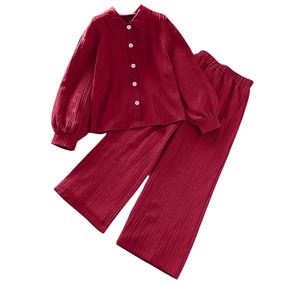 Odeerbi 8-12 Años Niños Niñas Algodón Conjuntos Camisa Manga Larga Pantalones Pierna Ancha Conjunto Primavera Solapa Camisa Pantalones Dos Piezas Conjunto