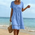 thumbnail image 2 of VBVC Women's Square Neck Cotton Midi Dress, Ladies' Empire Waist Eyelet Lace A Line Dress, Short Sleeve Beach Vacation Dress For Women,Blue,S-3XL, 2 of 8