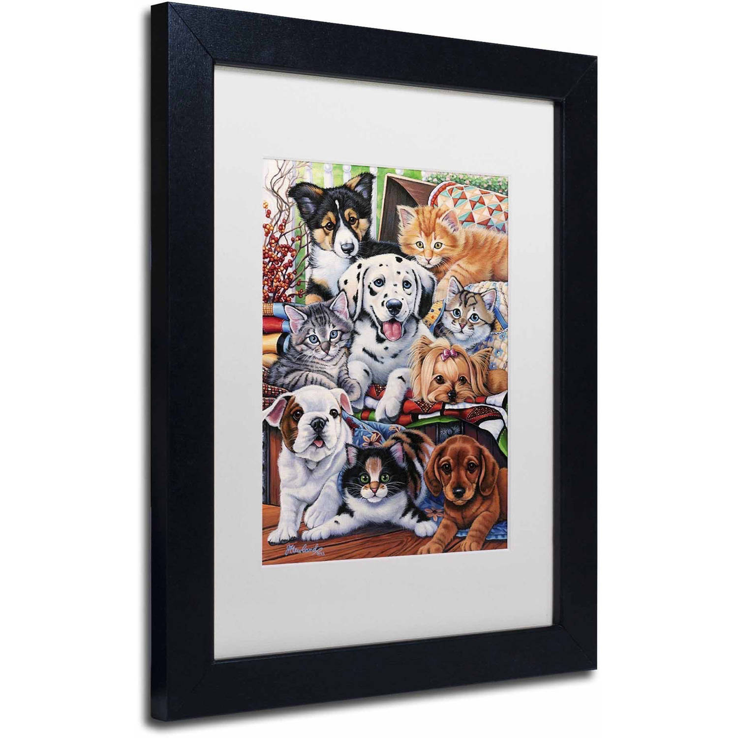 Trademark Fine Art 'Country Pups and Kittens II' Canvas Art by Jenny Newland, White Matte, Black Frame