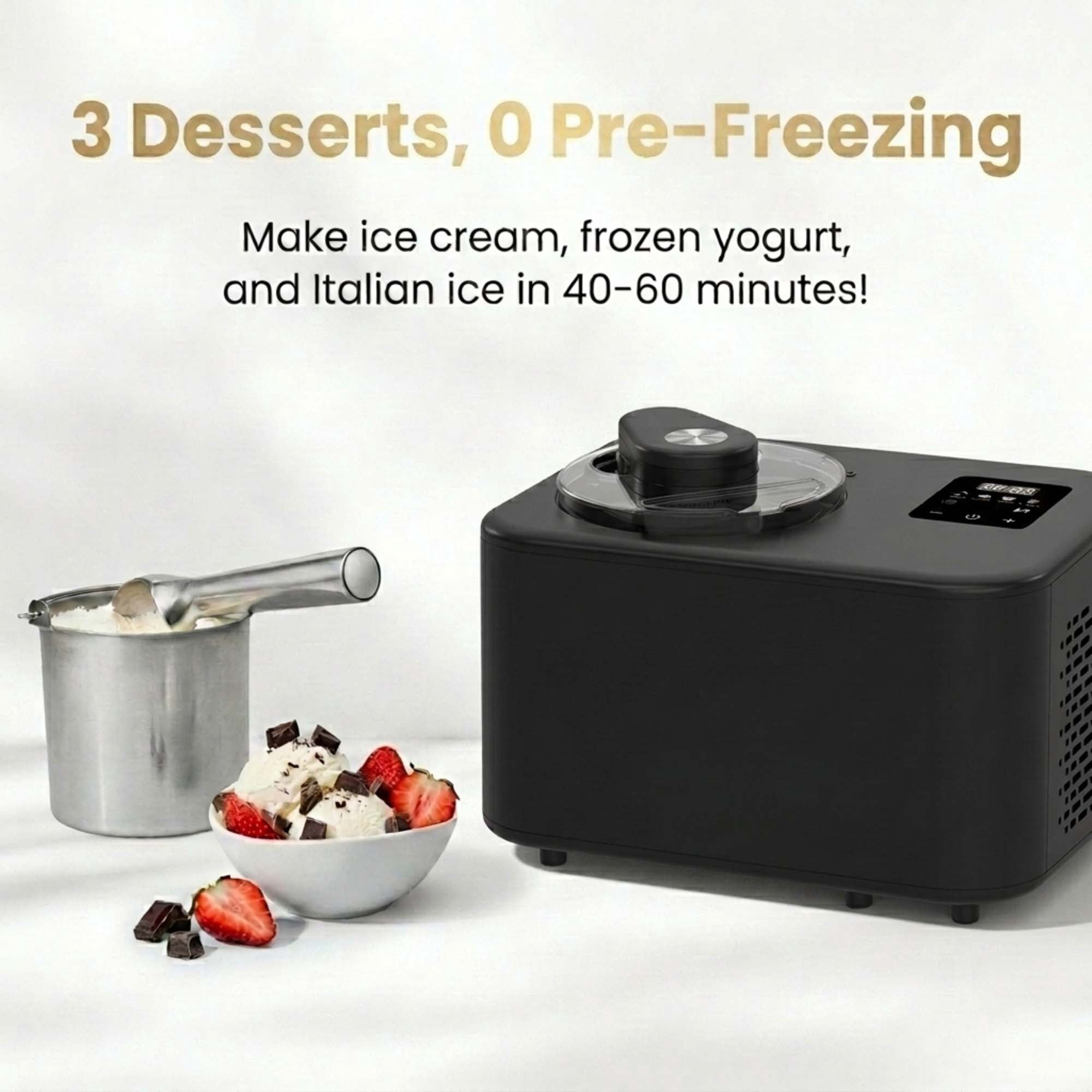 Magnavox 1.3 qt. Electric Ice Cream Maker with Built-in Compressor and Touchscreen Controls, Black