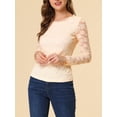 thumbnail image 5 of INSPIRE CHIC Women's  Round Neck Long Sleeves Sheer Flower Embroidery Lace Blouse XL Beige, 5 of 8