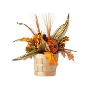 Way to Celebrate Harvest Orange Oak and Pumpkin Decoration Arrangement in Bamboo 12"