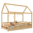thumbnail image 4 of Leumius Twin Size Floor Bed with House Roof Frame, Fence Guardrails Montessori Floor Bed for Boys Girls Natural, 4 of 7