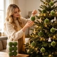 thumbnail image 4 of Rysoverian 6 Pack Flocked Christmas Ball Ornaments, Green Velvet Foam Baubles for Tree Wreath Holiday Decoration, 4 of 7