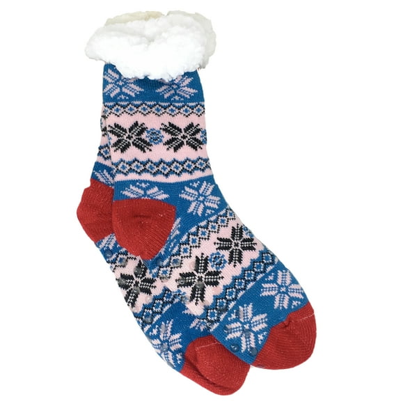 Urban-Peacock Women's Plush Knitted Fleece Sherpa Lined Non-Slip Slipper Socks - Style F: Pink, Blue, Red