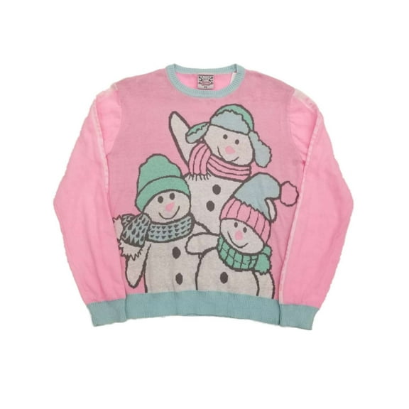 Womens Hot Pink Chillin With My Snowmies Long Sleeve Lightweight Knit Sweater S