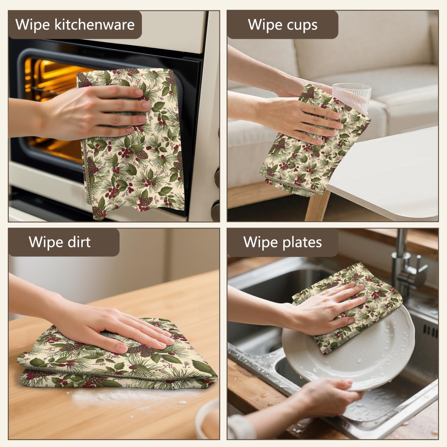 2 Pcs Funny Kitchen Towels,Beige Christmas Pine Cone Pattern Microfiber Dish Towels,Kitchen Tea Towels,Kitchen Towel Set (18" X 26")