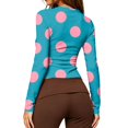 thumbnail image 4 of Garbnen Womens Long Sleeve Shirt Polka Dot Slim Fit Crewneck Tops for Women Basic Fall Winter Casual Dressy Ladies Tops and Blouses Blue XXL, 4 of 5