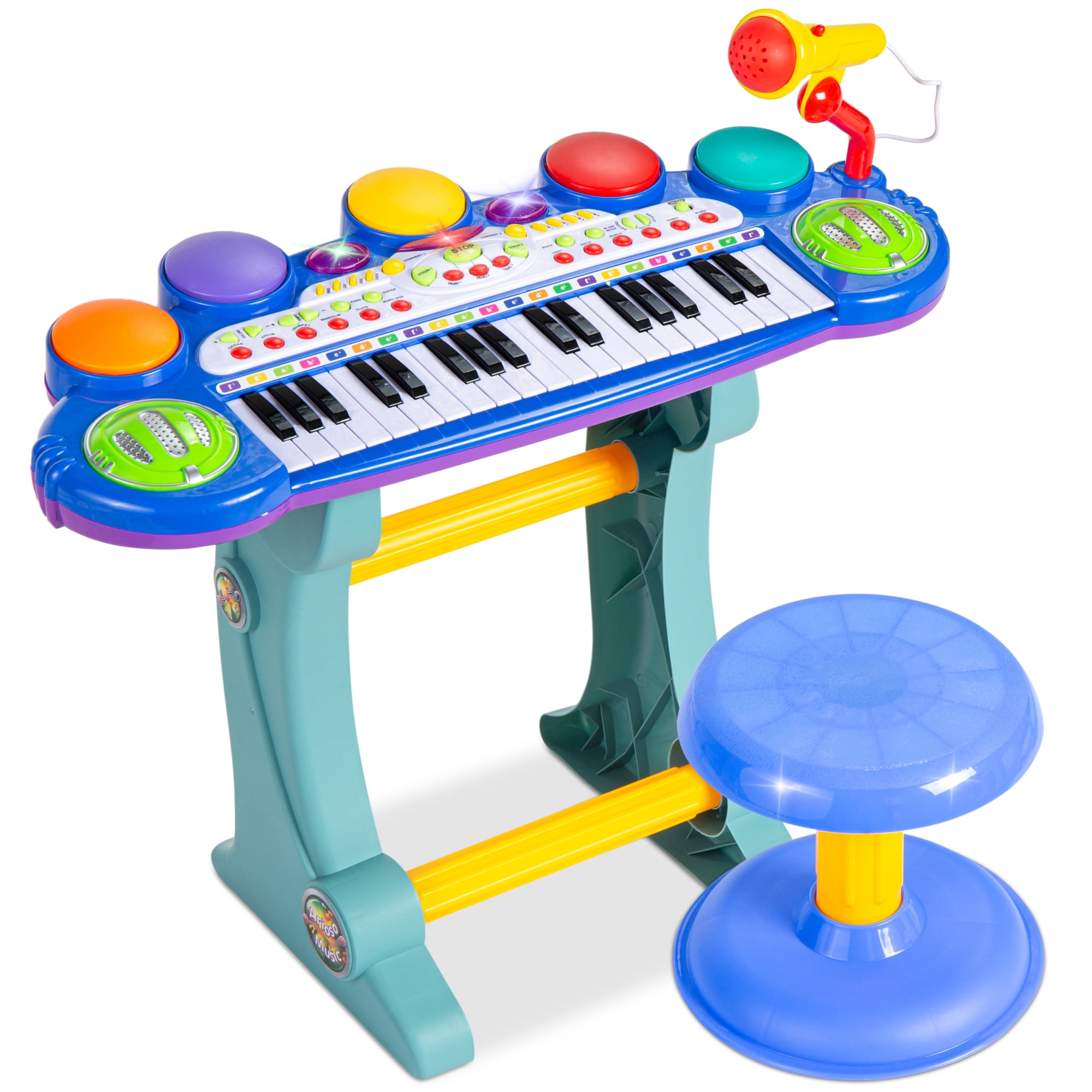Boy Girl Kids Electronic Musical Keyboard Grand Piano with Stool Microphone Toy 